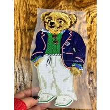 Gönülden Tasarım Ütü Ile Yapışan Tasarım Ceketli Ayı Transfer Baskı Arma 29X15 cm