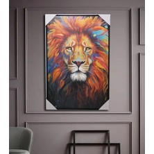 Nemere Duvara Asmalı Yağlı Boya Pano, 90X60 cm Aslan Figürlü Dekoratif Duvar Panosu