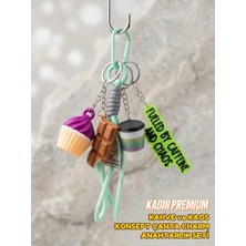 Cafio3D Kadın Kahve, Kaos, Çikolata ve Cupcake Figürlü Çanta Charmı & Anahtarlık Seti Çok Parçalı