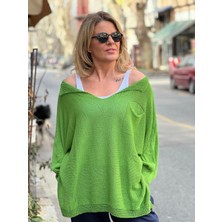 Fibula Meserize Asimetrik Yaka Yarasa Kol Standart Beden Triko Bluz 36-48 Bedenler Arsına Olur