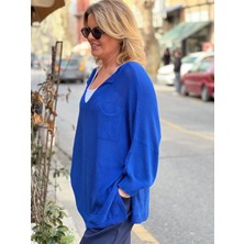 Fibula Meserize Asimetrik Yaka Yarasa Kol Standart Beden Triko Bluz 36-48 Bedenler Arsına Olur