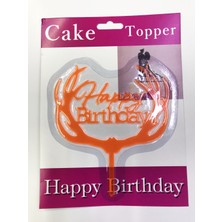 İntora Happy Birthday Yazılı Turuncu Dallı Pasta Kek Çubuğu