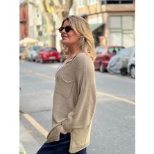 Fibula Meserize Asimetrik Yaka Yarasa Kol Standart Beden Triko Bluz 36-48 Bedenler Arsına Olur
