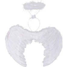 MegaSepet Mey Ithalat® Beyaz Renkli Tüylü Bebek Melek Kanadı ve Tacı 30X45 cm
