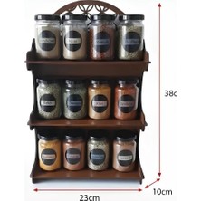 Nemere 12'li Meşe Rengi Mdf Standlı Dekoratif Baharatlık Seti - Baharatlık Takımı