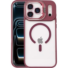  Apple iPhone 17 Pro Max Remim Lensli Magsafe Standlı Kapak - Bordo Nemere