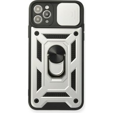  iPhone 11 Pro Kılıf Pars Lens Yüzüklü Silikon - Gümüş Nemere