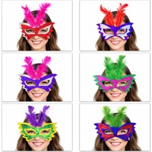 Tüylü Renkli Karton Parti Maskesi – 6 Renk