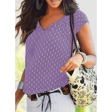 Nnstartshopping  V Yaka Baskılı Mikro Kumaş Bluz