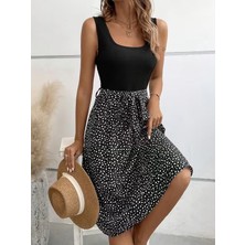 Kendim Fashion Kadın Askılı Yuvarlak Yakalı Üst Viskon Alt Süprem Kısa Elbise