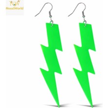 MegaSepet Mey Ithalat® 80’ler 90&amp;#39;lar Retro Neon Yeşil Şimşek Küpe 10 cm