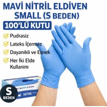 Nitril Eldiven Small S Beden Pudrasız 100’LÜ 1 Kutu Tek Kullanımlık Muayene Eldiveni Lateksiz