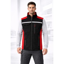Önlemiş Önlem Iş | Siyah Kırmızı Softshell Yelek Erkek Reflektörlü Çok Cepli Iş Yeleği Outdoor