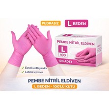 Pembe Nitril Eldiven L Beden Pudrasız 100’LÜ 1 Kutu Tek Kullanımlık Dayanıklı Muayene Eldiveni