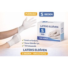Lateks Eldiven S Beden Pudrasız 100’LÜ 1 Kutu Tek Kullanımlık Esnek Muayene Eldiveni