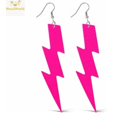MegaSepet Mey Ithalat® 80’ler 90&amp;#39;lar Retro Neon Pembe Şimşek Küpe 10 cm