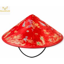 MegaSepet Mey Ithalat® Kırmızı Saten Çin Desenli Dragon Işlemeli Şapka – Lastikli