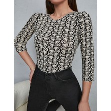 Gacha Kadın Baskılı Bisiklet Yaka Bluz