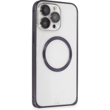  iPhone 14 Pro Kılıf Metal Bumper Magneticsafe Kapak - Derin Mor Nemere