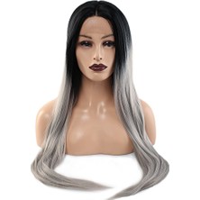 Decostyle Fiber Sen Düz Uzun Tül Peruk / Siyah Gri Ombreli