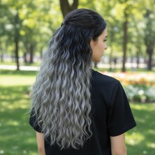 Decostyle Fiber Sen Kabarık Dalgalı Yarım Ay + 2 Yan Çıt Çıt / Siyah Gri Ombreli