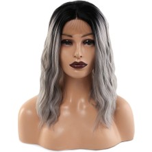 Decostyle Fiber Sen Dalgalı Kısa Tül Peruk / Siyah Gri Ombreli