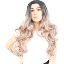 Decostyle Yoğun Dalgalı Fiber Sen Uzun Perçemsiz Peruk / Siyah / Küllü Bebek Sarı Ombreli