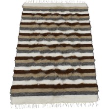 Zehra Abla Halı Yeni El Dokuma Çizgili Nadir Tiftik Yün Siirt Battaniyesi Kilim 7097