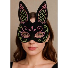 Decostyle Siyah Renk Pembe Gold Simli Siyah Süet Kaplama Tavşan Maskesi 18X16 cm