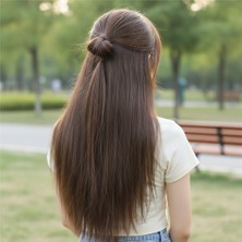 Decostyle Fiber Sen Düz Yarım Ay + 2 Yan Çıt Çıt / Açık Kahve