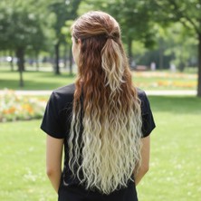 Decostyle Fiber Sen Kabarık Dalgalı Yarım Ay + 2 Yan Çıt Çıt / Koyu Kumral Platin Ombreli