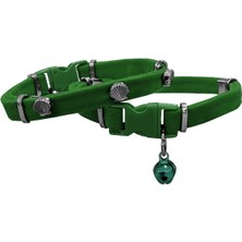 Kadife Kedi Boyun Tasması Midyeli 20-32 cm Yeşil