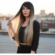 Decostyle Fiber Sen Uzun Düz Kahküllü Peruk / Siyah / Balköpüğü Ombreli