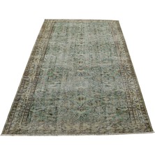 Zehra Abla Halı Vintage El Dokuma Çiçekli Eskitme Lüks Yeşil Yün Salon Halısı 7095