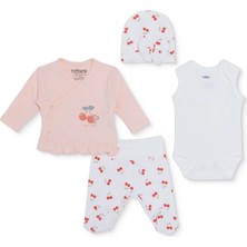 Tiffany Kız Bebek Prematüre Set Kiraz Baskılı Çıtçıtlı Zarf Yaka Uzun Kol Patikli