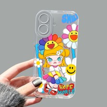 Ucuc iPhone 16 Kamera Korumalı Anti-Darbe Estetik Baskı Desenli Şeffaf Silikon Kılıf