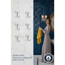 6 Lı Şeffaf Yapışkanlı Askı Mutfak Banyo Duvar Askısı Çivisiz Pratik Kanca Seti