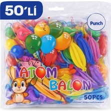 Renkli Atom Balon Punch Balon Lastik Ipli Parti Balonu 50 Adet