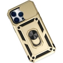 Gray Line Gry  iPhone 14 Pro Max Kılıf Pars Lens Yüzüklü Silikon - Gold Nel1