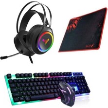 Snexpres Profesyonel Oyuncu Seti 4 In 1 USB Bağlantılı RGB Aydınlatmalı Oyun Kulaklığı Klavye Mouse
