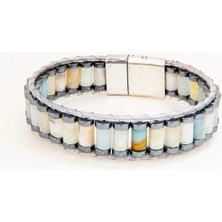 Perlavita El Yapımı Orijinal Amazonit Çelik Erkek Bileklik - Sertifikalı Özel Tasarım Erkeğe Hediye (21.5 Cm)