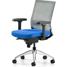 Bürotime Cozy Çalışma Koltuğu - 3D Kol -  Alüminyum Ayak - Mavi/gri