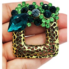 BB Bi Butik Shop Orman Esintisi: Zümrüt Kristal Bezeli Altın Yaprak Broş