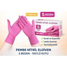 Epilons Pembe Nitril Eldiven S Beden Pudrasız 100’LÜ 1 Kutu Tek Kullanımlık Dayanıklı Muayene Eldiveni