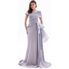 Bdm Exclusive Drapeli Kuşak Detaylı Uzun Krep Abiye Elbise