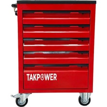 Takpower 172 Parça Dolu Takım Arabası 5 Çekmeceli Izeltaş El Aletleri - Kırmızı