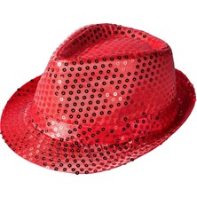 Disko Kırmızı Payetli Fötr Şapka Yetişkin Boy