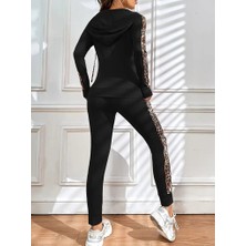 Civetta Kadın Uzun Kollu Kapşonlu Fermuarlı Bağcıklı Viskon Iki Iplik Bluz ve Pantolon Tayt