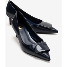 Brıana Lacivert Çizgili Tokalı Kadın Topuklu Ayakkabı