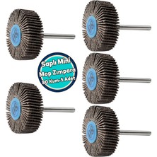 Nzb (5 Adet) Saplı Pimli Mini Flap Yaprak Mop Zımpara Taşı 1 Adet Matkap Dremel Uyumlu Taşlama (80 Kum)